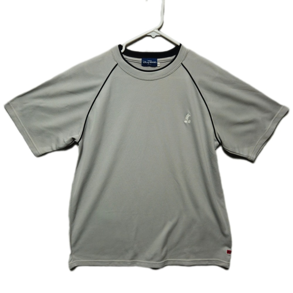 Tokyo Disney Resort T-Shirt Mens L Grey Raglan Mickey Mouse Embroidered Jersey‎